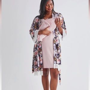 3 Pieces Hospital Pack: Nursing Nightie + Robe - Pink Floral